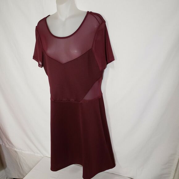 Divided H&M Women Dress 12 Maroon Fit & Flare Mesh Sheer Short Sleeve Above Knee - Picture 5 of 8